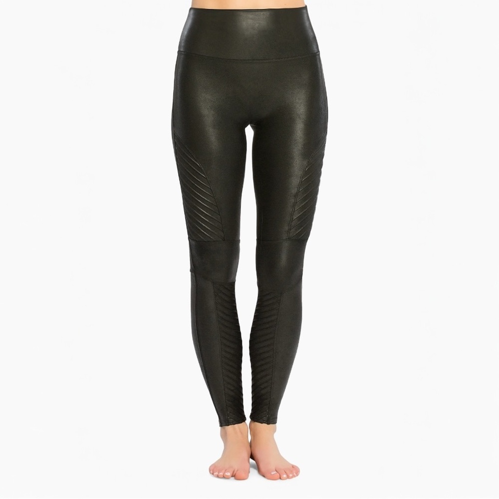 Spanx Black Faux Leather Moto Leggings Sz M
